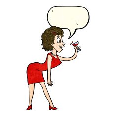 cartoon woman with drink speech bubble N2