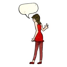cartoon woman waving with speech bubble N89