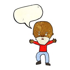 cartoon panicking old man with speech bubble N2