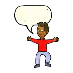 cartoon man panicking with speech bubble N16