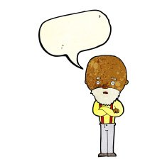 cartoon worried old man with speech bubble N7