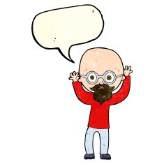 cartoon stressed bald man with speech bubble N4