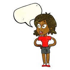 cartoon woman with hands on hips speech bubble N56