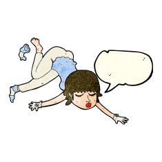 cartoon woman floating with speech bubble N3