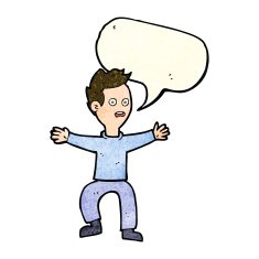cartoon man panicking with speech bubble N17