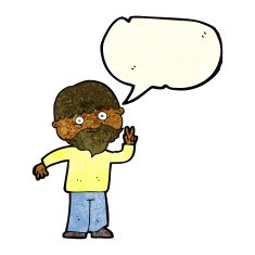 cartoon man giving peace sign with speech bubble N19