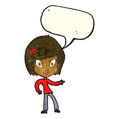 cartoon pretty woman pointing with speech bubble N11