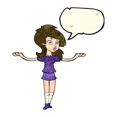 cartoon confused pretty girl with speech bubble N4