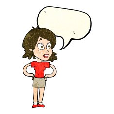 cartoon woman with hands on hips speech bubble N57