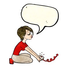 cartoon girl playing computer games with speech bubble N2