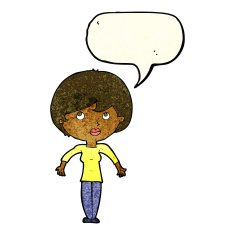 cartoon woman shrugging shoulders with speech bubble N151