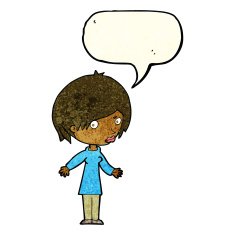 cartoon woman shrugging shoulders with speech bubble N152