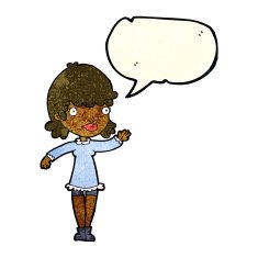 cartoon woman waving with speech bubble N91