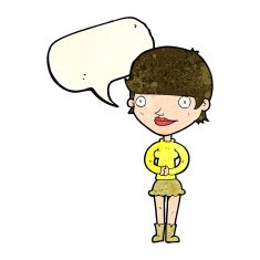 cartoon friendly woman with speech bubble N25