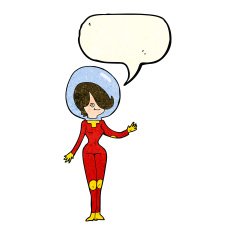 cartoon space woman with speech bubble N7