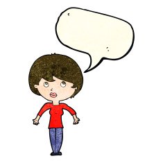 cartoon woman shrugging shoulders with speech bubble N155