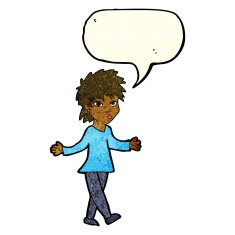 cartoon woman shrugging shoulders with speech bubble N156