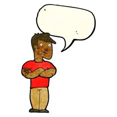 cartoon muscular man with speech bubble N3