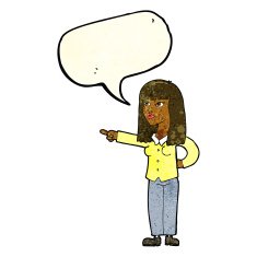 cartoon pretty woman pointing with speech bubble N13