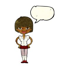 cartoon woman with hands on hips speech bubble N59