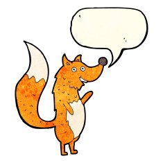 cartoon waving fox with speech bubble N5