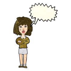 cartoon tough woman with folded arms speech bubble N4