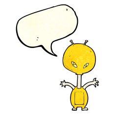 cartoon space alien with speech bubble N8