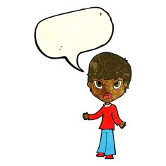 cartoon woman shrugging shoulders with speech bubble N159