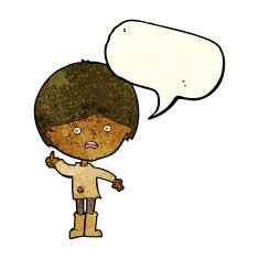 cartoon unhappy boy with speech bubble N16