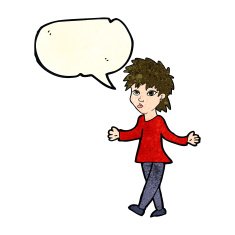 cartoon woman shrugging shoulders with speech bubble N160