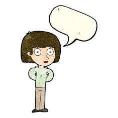 cartoon staring woman with speech bubble N15