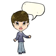 cartoon woman shrugging shoulders with speech bubble N162