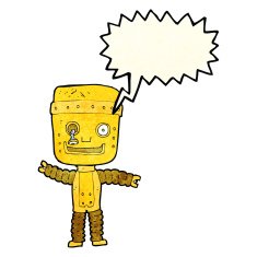cartoon funny gold robot with speech bubble N4