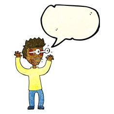 cartoon terrified man with speech bubble N67