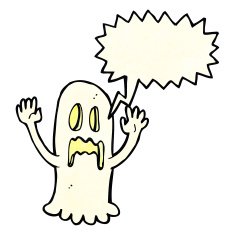 cartoon spooky ghost with speech bubble N14
