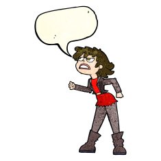 cartoon angry biker girl with speech bubble N4