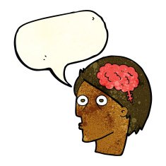 cartoon head with brain symbol speech bubble N10