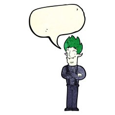 cartoon happy vampire man with speech bubble N10