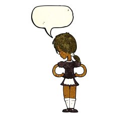 cartoon waitress with speech bubble N8
