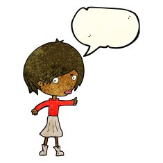cartoon woman raising eyebrow with speech bubble N5