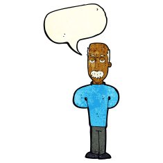 cartoon annoyed balding man with speech bubble N3