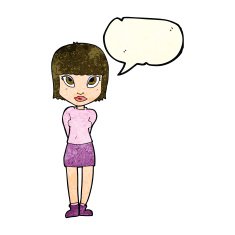 cartoon woman standing with speech bubble N7