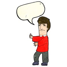 cartoon grumpy man with speech bubble N7