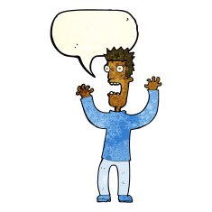 cartoon terrified man with speech bubble N70