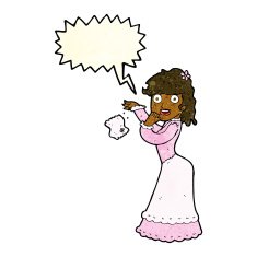 cartoon victorian woman dropping handkerchief with speech bubble N4