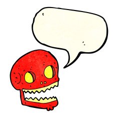 cartoon spooky skull with speech bubble N40