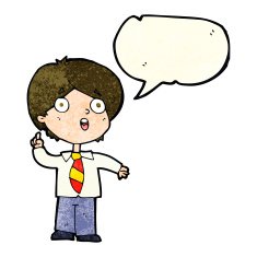 cartoon schoolboy answering question with speech bubble N4