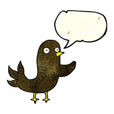 cartoon waving bird with speech bubble N7