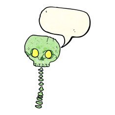 cartoon spooky skull and spine with speech bubble N4