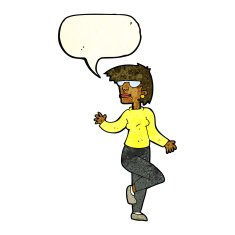 cartoon woman waving with speech bubble N93